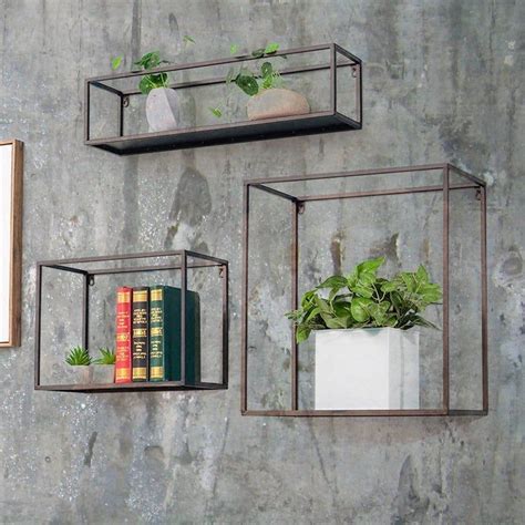 black square box metal floating shelving glass bottom|black square wall shelves.